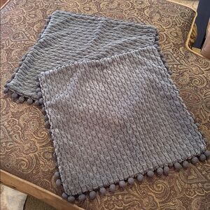 Gray Textured pillow covers with Pom Poms